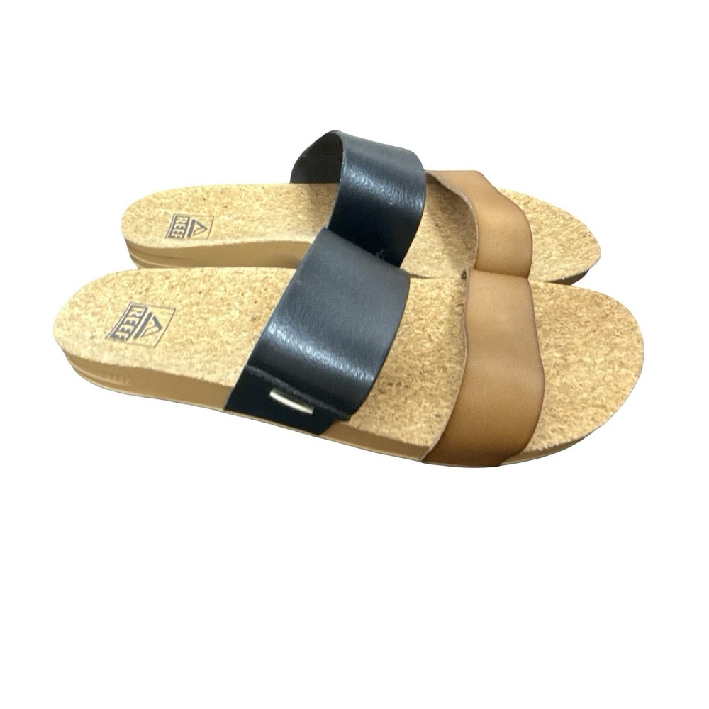 Reef Women's black Brown Tan Slide Sandals Cork Footbed Slip On US 10